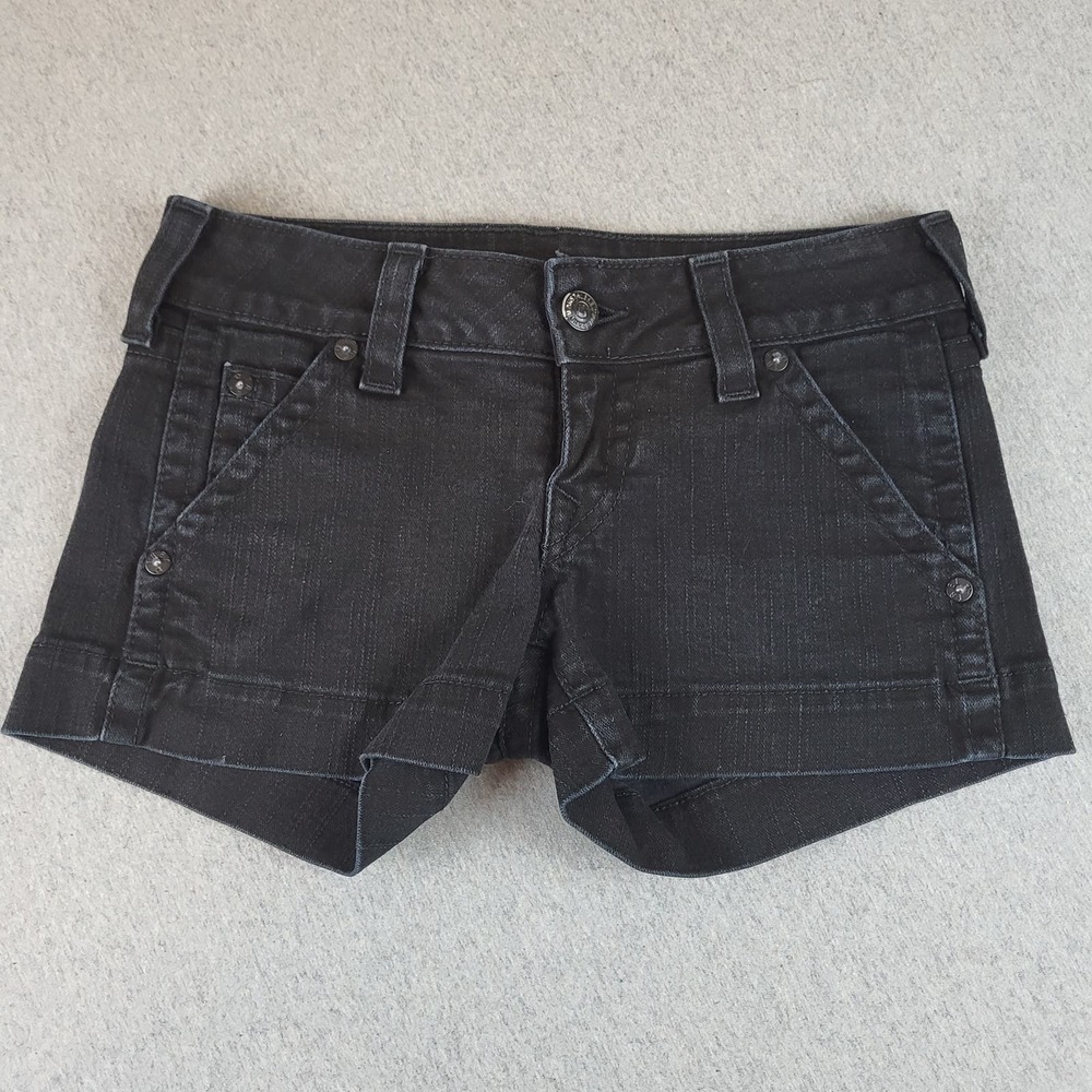 True Religion Jean Shorts Womens 27 Black Denim Stretch Button Fly Zip Pockets